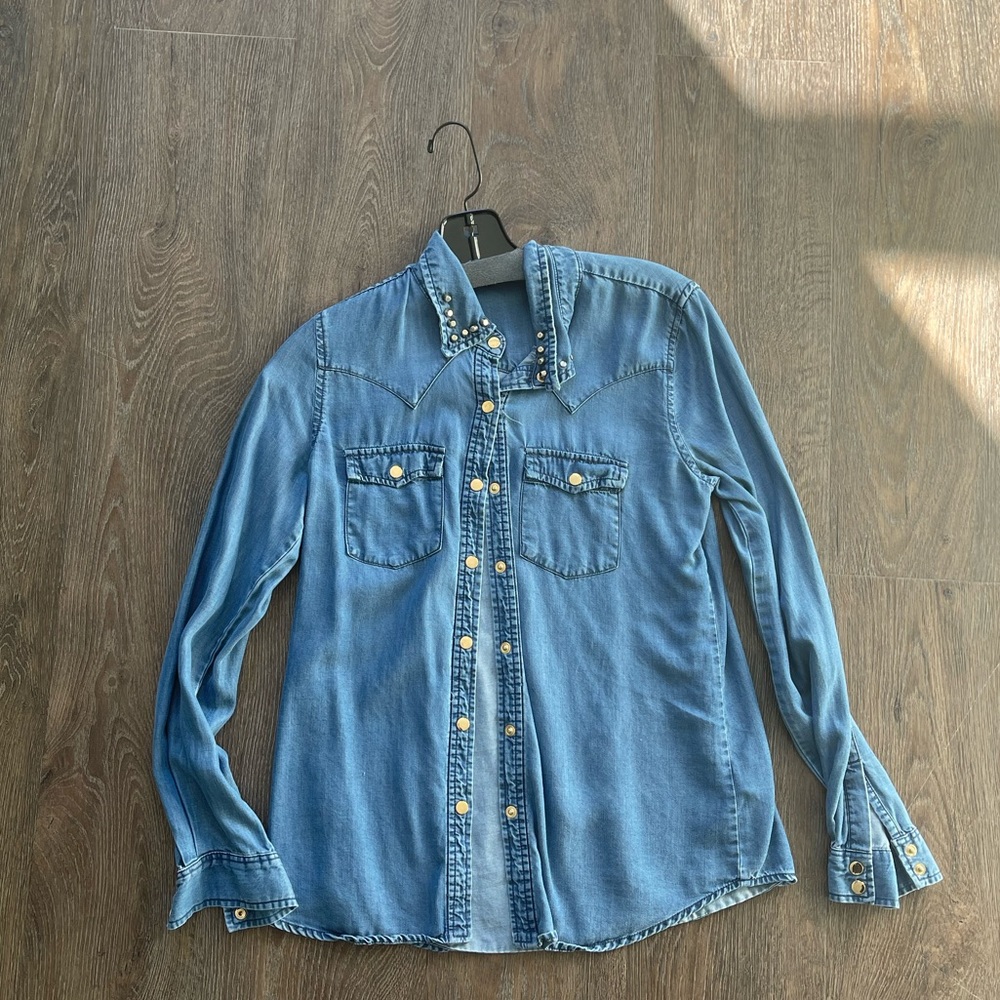 Forever 21 Blue Jean Studded Top